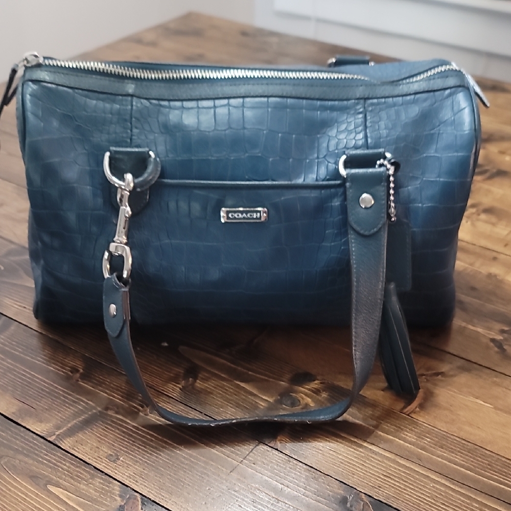 Coach Dark Blue Croc-Embossed Shoulder Bag